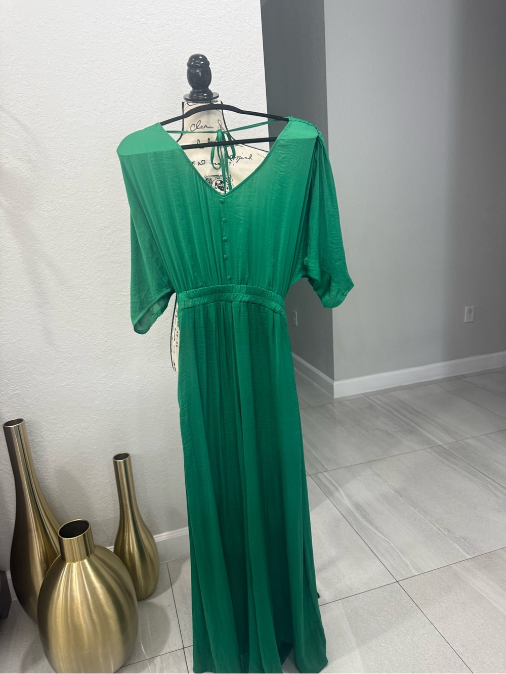 The Clothing Company Green Wide Leg Jumpsuit Small Boho Satin